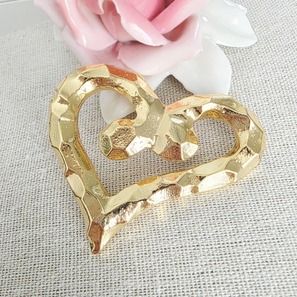 VINTAGE Made In France Gold Heart-Shaped Brooch